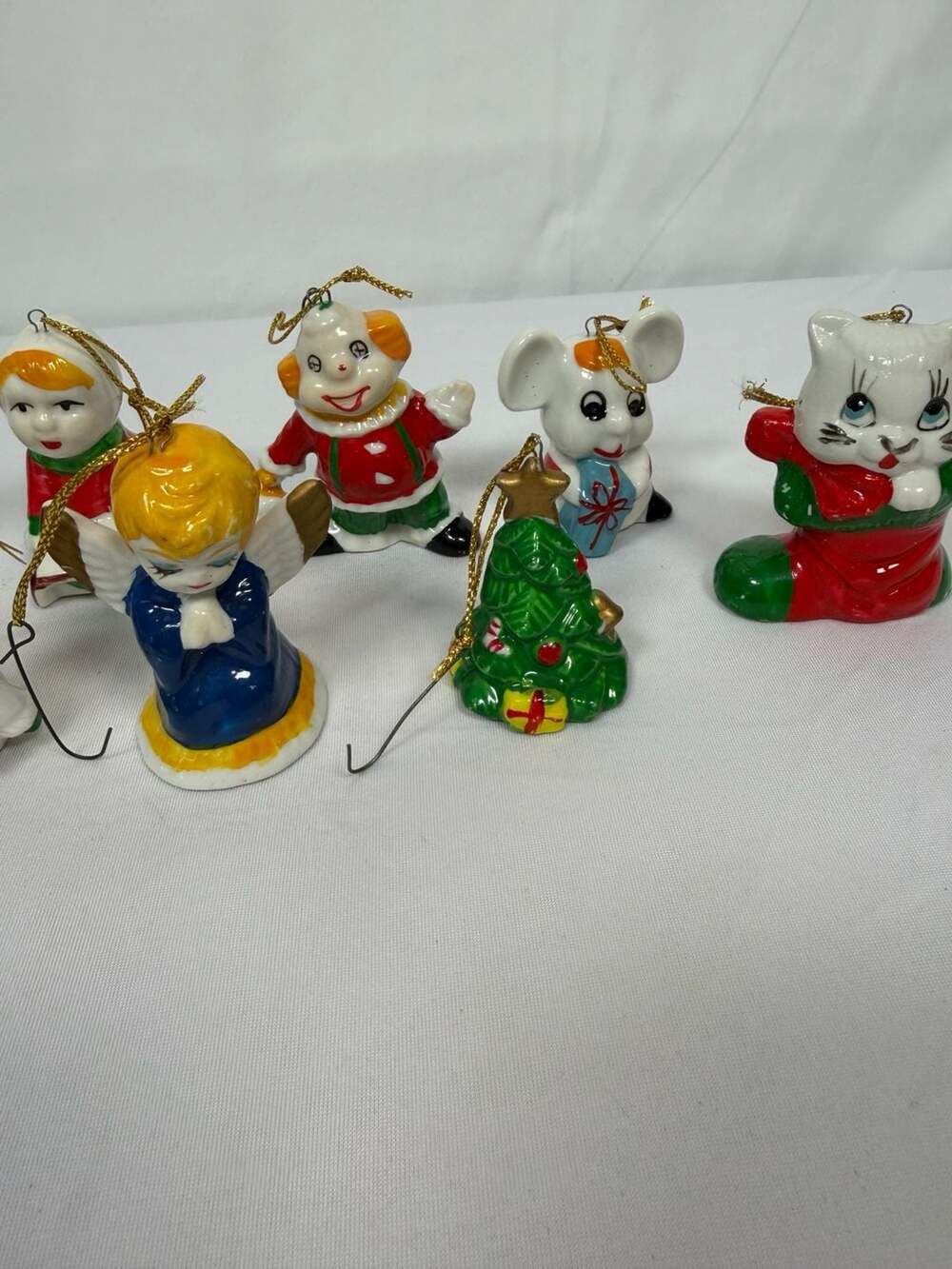 Vintage Ceramic Christmas Ornaments Set of 10 Handpainted Holiday Figures - Picture 4 of 6